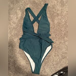 Wrap around one piece bathing suit